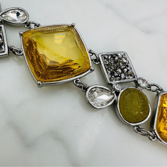 Chico’s Yellow Glass Stone Silver Tone Link Bracelet 7” Statement Jewelry - Picture 6 of 8